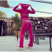 VoyageMartZenithTrend Women's Casual Tracksuit Two Piece Set Zip Up Hooded Jacket Flare Pants, S, Rose Red