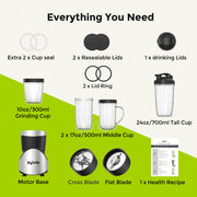 Syvio Smoothie Blender, 900W High-Torque Motor, 24oz Capacity, 4 BPA-Free Portable Cups, 15-Piece Kitchen Personal Blender and Grinder Combo, SM10