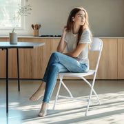 edx 4-Pack Folding Chair, Indoor, White, Foam Cushion, Iron Frame with PVC Finish, Stackable, Lightweight, Triangular Support Design