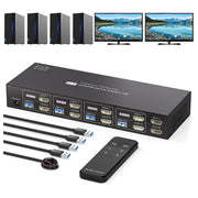 AUBEAMTO Dual Monitor HDMI KVM Switch for 4 Computers, 2 Monitors, 4K@60Hz, 4 Port, USB 3.0, Remote Control, SW242-2HD