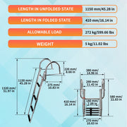 Winibo 4-Step Boat Ladder, 304 Stainless Steel, Telescoping Folding Design, Slip-Proof Wide Steps, Extra-Tall Handrails