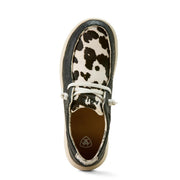 ARIAT Women Hilo Shoe, Floral Embossed Leather Slip-On Flats, Black Floral Emboss/Black and White Hair On, Size 9.5, 10063882