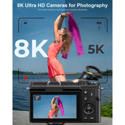 MARVUE DC089-NBUS01 8K Digital Cameras for Photography WiFi Autofocus 88MP 18X Zoom Vlogging Camera, 32GB Card, 8K UHD