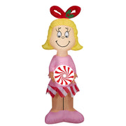 Gemmy Cindy Lou Who Inflatable Christmas Decoration, 5 Ft Tall, Pink Dress with Peppermint Candy, Indoor and Outdoor, LED Lights, Polyester
