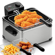 WHALL Deep Fryer, 3 Baskets, 5L Oil Capacity, Adjustable Temperature Control, Stainless Steel, 1700W