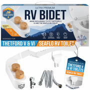 Clean Camper RV Bidet Attachment, Custom Fit for Thetford V VI and SeaFlo Plastic Toilets, Dual Self-Cleaning Nozzles, Easy Installation Kit, White