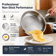 Titanium Pro Pan Frying Pan, Pure Titanium Hammered Surface, Scratch-Resistant, Ergonomic Handle, Lid Included
