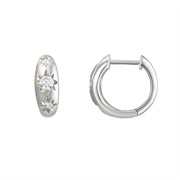 Believe By Brilliance Fine Silver Plated Four Pair Earring Set with Ear Cuff, Cubic Zirconia and Simulated Pearl, Silver