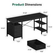 HOMRELEXA FTMZZ01-BL 47 Gaming Desk, Home Office Computer Desk w/3 Fabric Drawers, Black