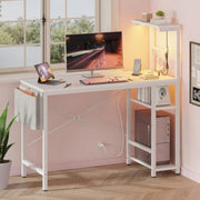Bestier LED Gaming Desk White & Power Outlet 44 inch
