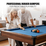 Pickports 84-Inch Pool Table with Rustic Brown Finish, W-Shaped Legs, Royal Blue Cloth, Regulation Size