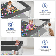 babyeap Foldable Baby Playpen with One-Button Folding, Durable Tear-Resistant Fabric, Breathable Mesh Panels, Non-Slip Feet, Large 62x62x27 in, Deep Gray, TYD012