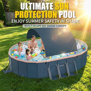 Liyufly Foldable Above Ground Kiddie Pool with Canopy Sunshade, Metal Steel Frame, Oval, 105in, Blue
