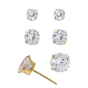 Believe by Brilliance SET0958.WM 10kt Yellow Gold CZ Clear Diamond Stud Earrings Set, 3mm, 4mm, and 5mm
