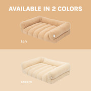 SportPet Designs Large Sherpa Bolster Couch Pet Bed, Plush Sofa Style Lounger, Removable Machine Washable Cover, Anti-Slip Bottom, Thick Supportive Foam Base, Beige, 35 x 25.5 x 8 in, 22133077