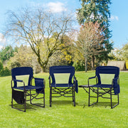 Ktaxon Heavy Duty Folding Camping Chairs with Side Table, Breathable Mesh, Carry Bags, Blue, Set of 2
