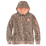 Carhartt 107267-Bd0 Relaxed-Fit Midweight Logo Sleeve Graphic Hooded Sweatshirt for Ladies, L, Soft Sepia Vintage Camo