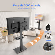 Afaloona Rolling TV Stand Mobile Cart, Black Iron Frame, Fits 32-75 Inch TVs, Supports Up to 110 lb, 18 Adjustable Heights, Swivel Mount with Shelf, Max VESA 600x400mm
