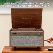Victrola Century 6-in-1 Music Center, 3-Speed Turntable, CD Player, Cassette Player, VINYLSTREAM Bluetooth Output, Built-In Stereo Speakers, Natural Finish, VTA-820SB-NAT