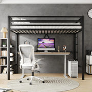 Amolife Twin Size Heavy Duty Metal Loft Bed with Removable Ladder & Fullength Guardrail, Black