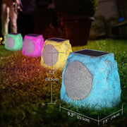 Postlucky 2 Pack Outdoor Bluetooth Solar Rock Speakers, 10W, TWS Pairing, RGB LED Lighting, USB-C Charging, Waterproof Gray, 7.3 in SPK-479