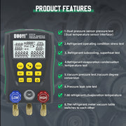 DUOYI DY517A Digital HVAC Manifold Gauge Kit with Dual Sensors, Backlit Display, Compatible with 89 Refrigerants including R123 and R134A, 6.86 lb, MCD11027