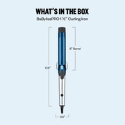 BaBylissPRO Nano Titanium Extended Barrel Hair Curling Iron, 1.5 in, Blue, 5 Digital Temperature Settings up to 430F, BNTW150XLUC