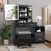 Ktaxon Lighted Makeup Vanity Table Set, Dressing Table with Sliding Mirror, Vanity Desk, Black