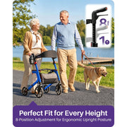 Kekoy Rollator Walker with Seat for Seniors, 400 lb Capacity, Reinforced K-Frame, Hidden Brake Cables, 10