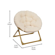 Flash Furniture Kids 23 Inch Folding Saucer Chair, Ivory Faux Fur Upholstery, Soft Gold Steel Frame, Cozy Mini Moon Chair FV-FMC-030-IV-SGD-GG