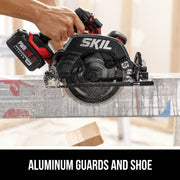 SKIL PWR CORE 20 Brushless 20V Circular Saw Kit, 7-1/4 Inch Blade, 5300 RPM, Cast Aluminum, Electric Brake, Red, CR5440B-10