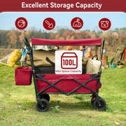 Vecukty VKZH080501GL02 Collapsible Garden Wagon Cart with Removable Canopy, Red