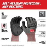 Milwaukee 48-73-8760 Anti-Vibration Cut Level 4 High Dexterity Nitrile Dipped Safety Gloves, Small, Red