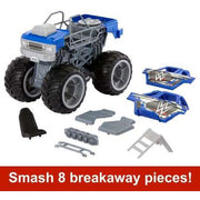 Mattel HPG36 WWE Wrekkin Slam Crusher Monster Truck, Blue, 8 Breakaway Parts, Real Rolling Wheels