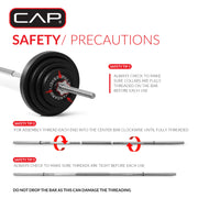 Cap Barbell 100lb Standard Cast Iron Weight Set with Thread Lock 3-Pc Bar, Black, RS2IS-100T3-TC