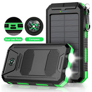 CATGOOD BAOKALER 30000mAh Solar Power Bank with Dual 5V USB Ports, 2 LED Flashlights, Compass, Water-Resistant Portable Charger for Outdoor Camping Hiking, Green