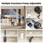 TASKBAY Pedestal Fan for Bedroom Air Circulator, 12 Speeds, 120 Horizontal and 90 Vertical Oscillation, Adjustable Height, Remote Control, RGB Ambient Light, 12-Hour Timer, Black, PF006