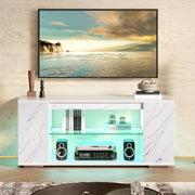 Pinmoco Marble TV Stand with Remote-Controlled RGB LED Lights, Adjustable Glass Shelves, Storage for TVs up to 55 in, Marble White, L103720X-WHPVC