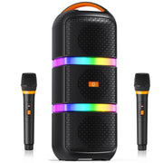 JYX Portable Bluetooth Karaoke Speaker, 40W with 4-Inch Subwoofer, Dual Wireless Microphones, LED Lights, Rechargeable Battery, MS73