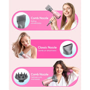 Wavytalk Ionic Hair Dryer with Diffuser and Nozzle Attachments, Powerful 1875W Motor, Pink, 5917