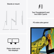 Apple Studio Display 27-Inch 5K Retina Computer Monitor with Standard Glass, Tilt and Height Adjustable Stand, Thunderbolt 5, USB-C Ports, Built-In 12MP Camera and Six-Speaker System, Silver, MFEW4LL/A