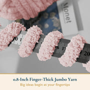 ComfiTime Jumbo 7 Chenille Yarn, Thick Soft Fluffy Polyester, 28 Yds Per Skein, Machine Washable, 8-Pack, Soft Pink