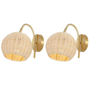 Safavieh Nahum LED Natural Rattan Wall Sconce Set of 2, Natural Brass, 11.5 in, SCN4105A-SET2