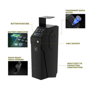 Swiss Tech Wchter 110 Mounted Biometric Gun Safe, Holds 1 Pistol & Magazine, USB-C Emergency Power, Black Steel, 85052