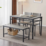 Ktaxon Dinner Table Set for 4 With 2 Chairs With Backrest And Bench With Storage Rack, Gray