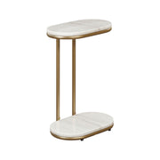 Beautiful Lane Drink Table, C-Shaped Accent Table with White Marble-Look Top and Gold Metal Frame, Compact Size BE26250047100A4