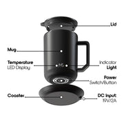ionMug 7560 Charging Coaster Stainless Steel Self Heating Coffee Mug, Black (12oz)