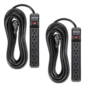 DEWENWILS 2-Pack 6-Outlet Surge Protector Power Strip, 500 Joules, 25 ft Long Cord, Right-Angle Flat Plug, Wall Mountable, Black, HOU625B
