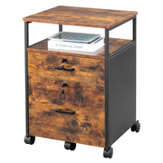 Ktaxon 2-Drawer Rolling Wood File Cabinet with Lock and Shelf, Rustic Brown