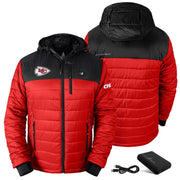 ActionHeat Men's Heated Insulated Puffer Hoodie Jacket, Red Kansas City Chiefs, 5V Battery Powered, Water-Resistant, Full-Zip, AHKC5CPJ-MRBM